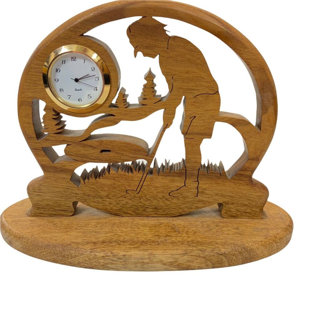 Golf Clock Mantle Vintage Oregon Artisan Made Wooden Sportsman’s Quartz Desktop